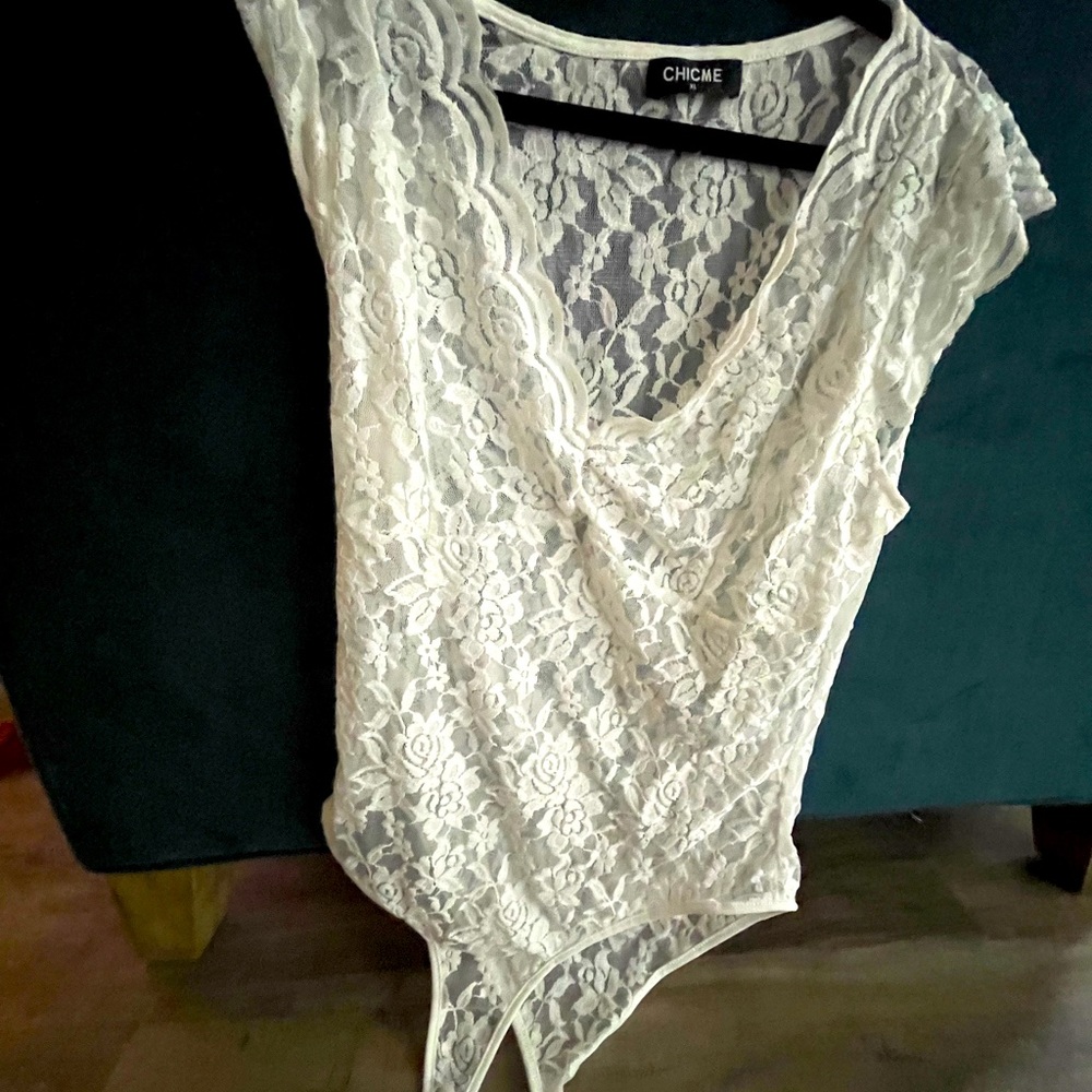 White, lace, body suit, size XL